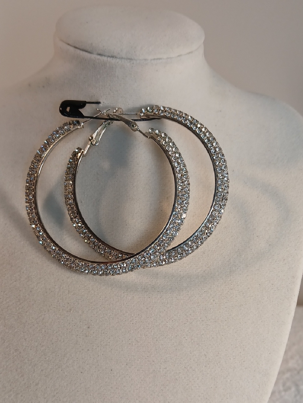 Silver Crystal Pave Hoop Earrings - Women Jewelry